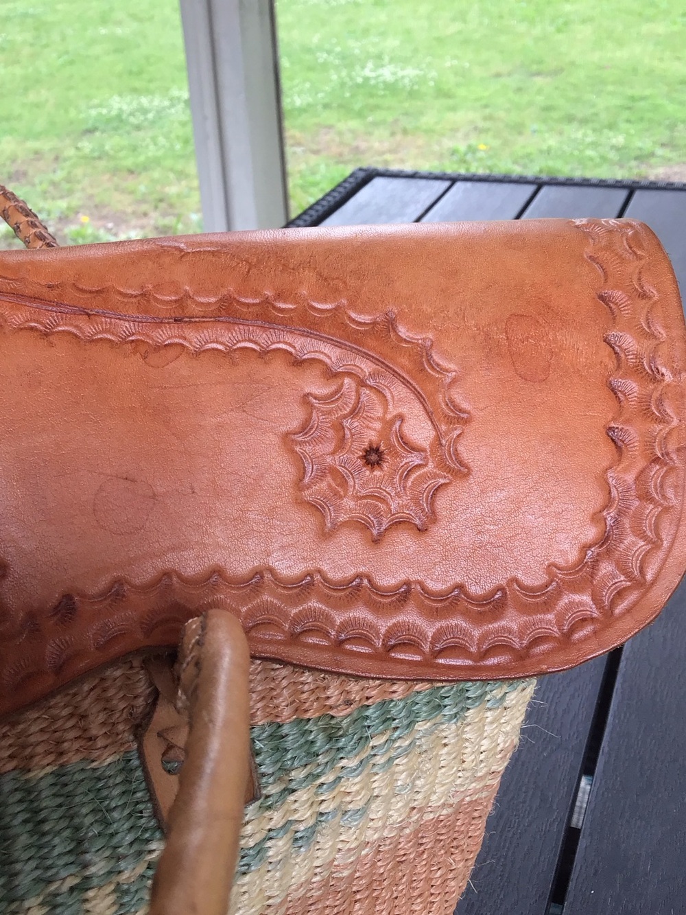 Made in Kenya Woven From Sisal Fibre Tote with Leather Trim - Tan & Green Coral - Picture 11 of 16
